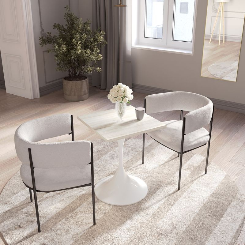 LeisureMod Verve Collection 24 Square Dining Table, White Base with Light Natural Wood MDF Top in Living Room.