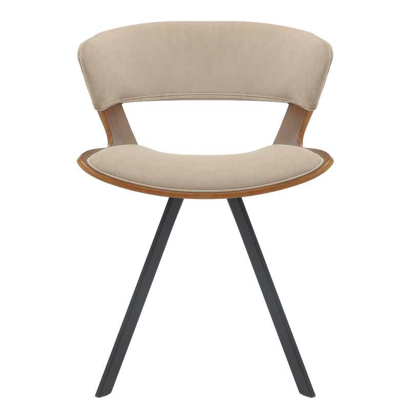 LeisureMod Wooden Dining Chair Modern style Nymia Collection Walnut Color in Light Brown Front View.