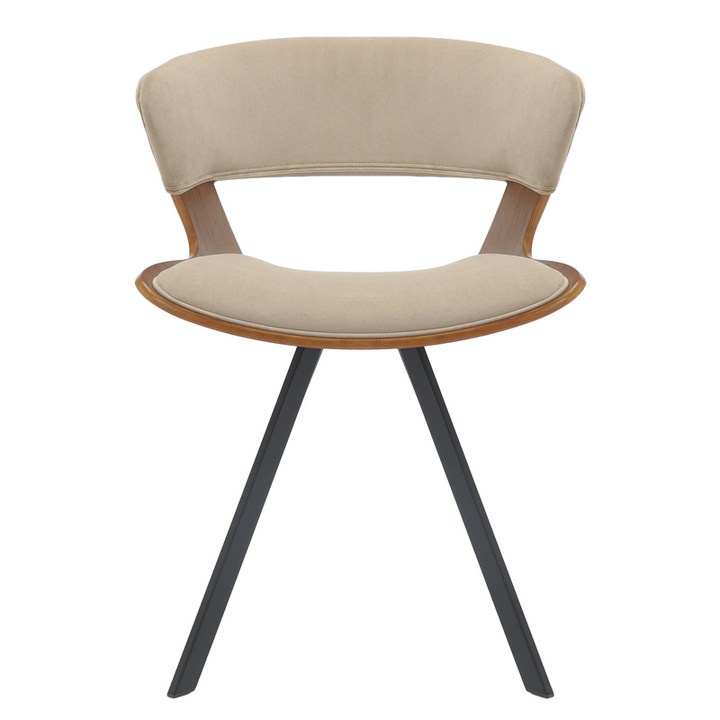 LeisureMod Wooden Dining Chair Modern style Nymia Collection Walnut Color in Light Brown Front View.