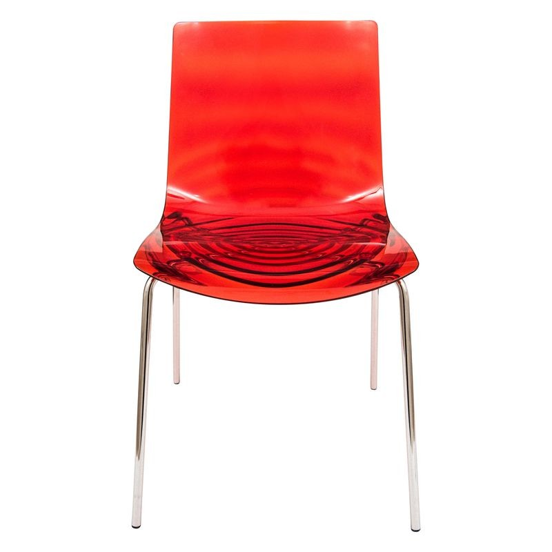 LeisureMod Astor Water Ripple Design Dining Chair Transparent Red Front View.