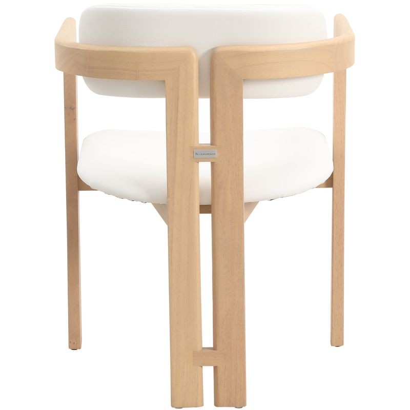 LeisureMod Velo Series Modern Dining Chair in Natural Wood with White Seat Back View.