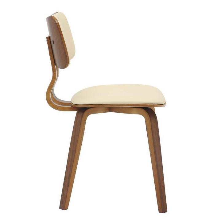 Modern Wooden Dining Chair with Walnut Color Frame in Cream in the Clivo Collection Side View.