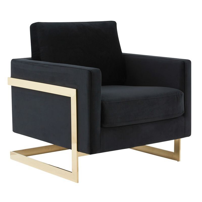Lincoln Velvet Accent Armchair with Gold Frame Midnight Black