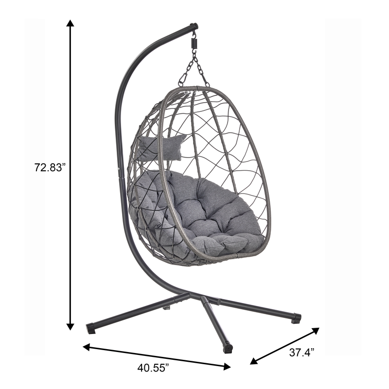 Leisuremod Summit Series Outdoor Egg Swing Chair in Black with Charcoal Cushions Dimensions.