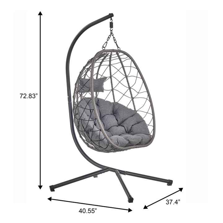 Leisuremod Summit Series Outdoor Egg Swing Chair in Black with Charcoal Cushions Dimensions.