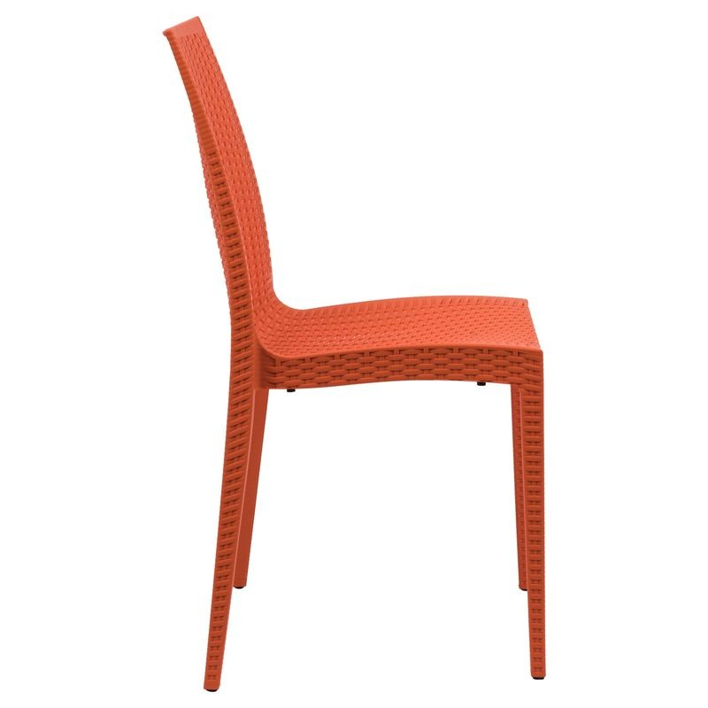 LeisureMod Weave Mace Indoor/Outdoor Dining Chair (Armless) Orange Side View.