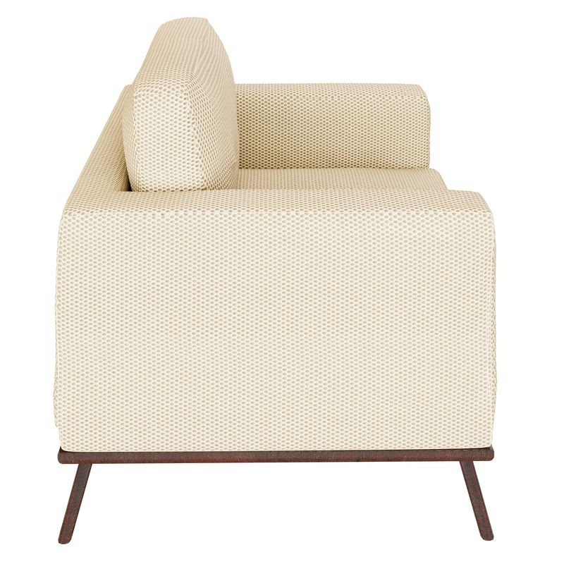 LeisureMod Chester Modern Faux Leather Accent Armchair in Beige Mesh Side View.