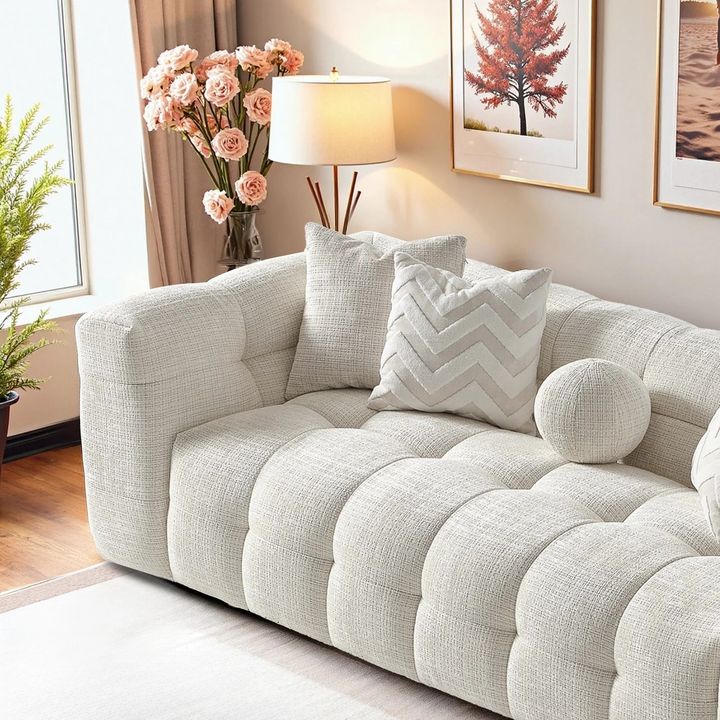 Alana Tufted Ivory Chenille Sofa Zoomed.
