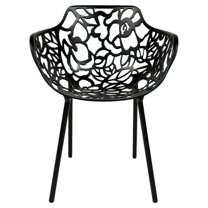 LeisureMod Modern Devon Aluminum Armchair Black Front View.