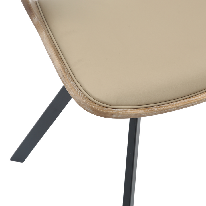 LeisureMod Wooden Dining Chair Modern style Nymia Collection Washed Walnut in Taupe Closeup.