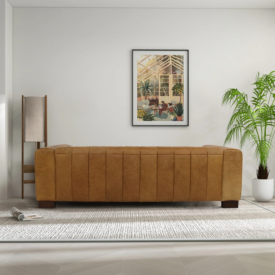 Dixon Waxy Tan Leather Sofa Back.