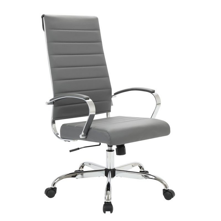 LeisureMod Benmar High-Back Leather Office Chair Grey