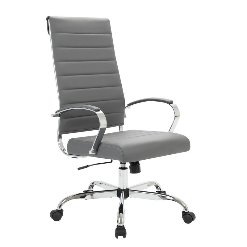 LeisureMod Benmar High-Back Leather Office Chair Grey