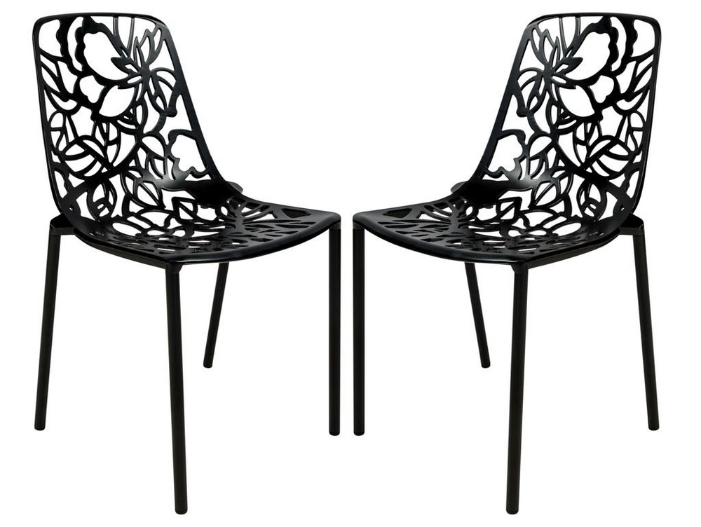 LeisureMod Modern Devon Aluminum Chair, Set of 2 Black Pair.