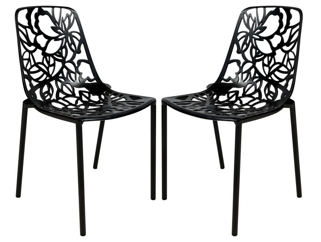 LeisureMod Modern Devon Aluminum Chair, Set of 2 Black Pair.