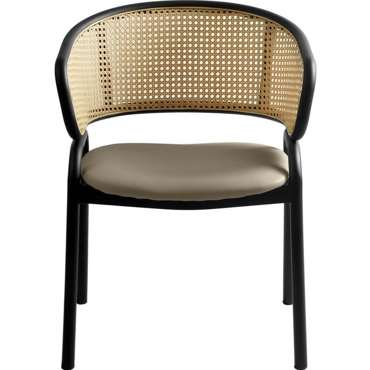 Ervilla Dining Chair Taupe Leather Front View.
