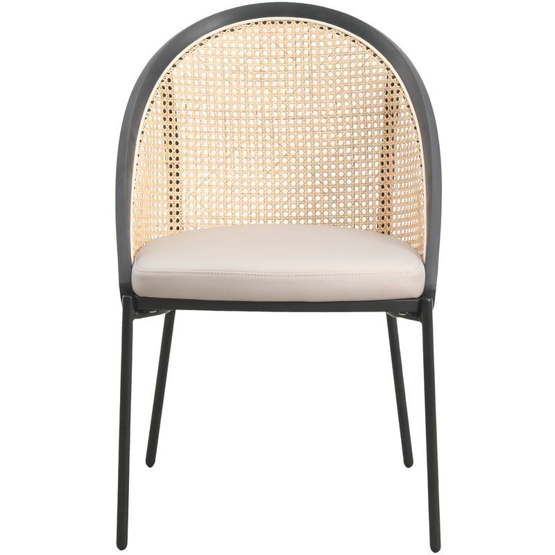 LeisureMod Urbane Collection Modern Dining Chair with Wicker Back in Toupe Front View.