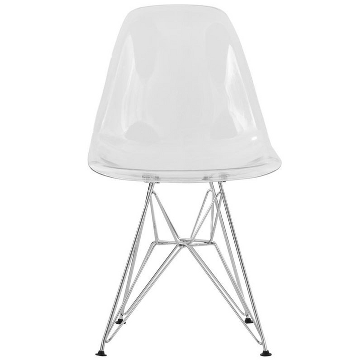 LeisureMod Cresco Molded Eiffel Side Chair Clear Front View.