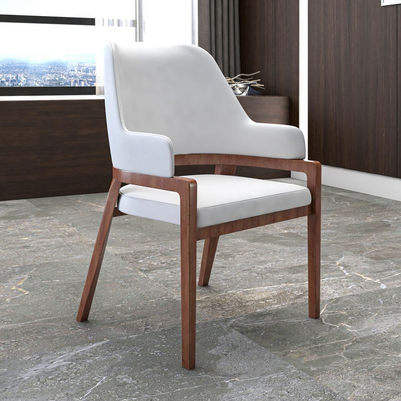 Leisuremod Ethora Collection Modern Wooden Dining Chair in White with Background.