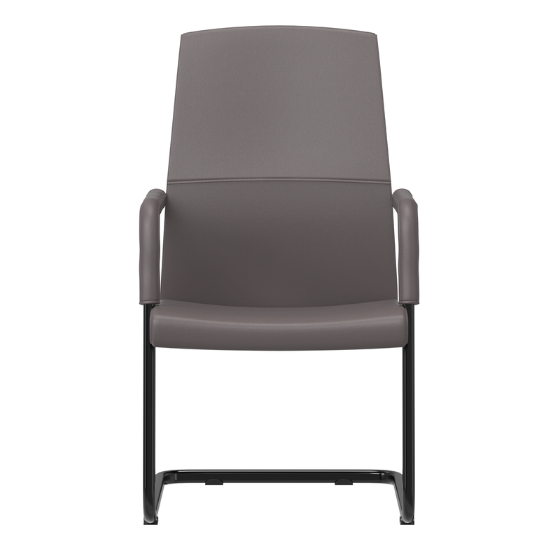 LeisureMod Evander Office Guest Chair in Grey Leather Front View.