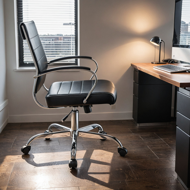 LeisureMod Benmar Leather Office Chair Black with Background.
