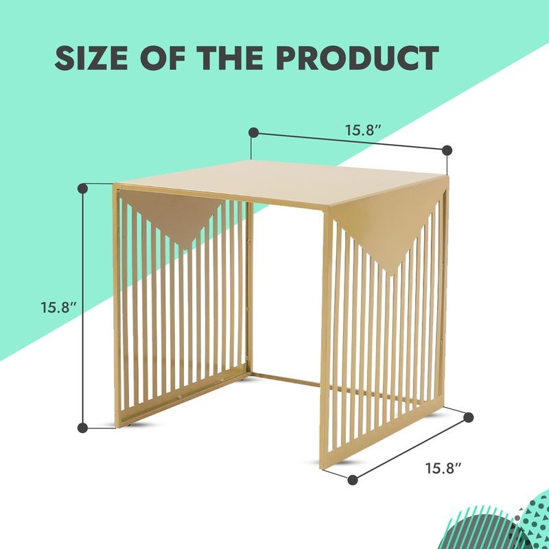 LeisureMod Cisco Modern Square Steel Side Table with Powder Coated Finish Gold Dimensions.