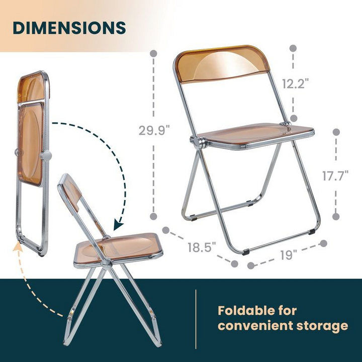 Foldable chair with dimensions labeled on a white background.