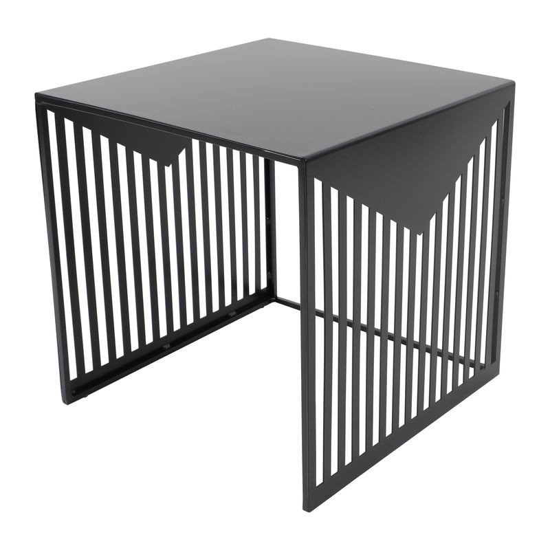 LeisureMod Cisco Modern Square Steel Side Table with Powder Coated Finish Black Closeup.