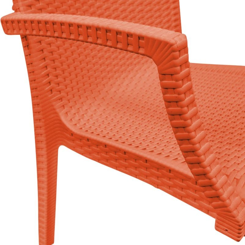 LeisureMod Weave Mace Indoor/Outdoor Chair (With Arms) Orange Closeup.