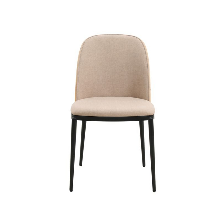 LeisureMod Tule Mid-Century Modern Dining Side Chair with Velvet Seat and Powder-Coated Natural Wood/Brown Front View.
