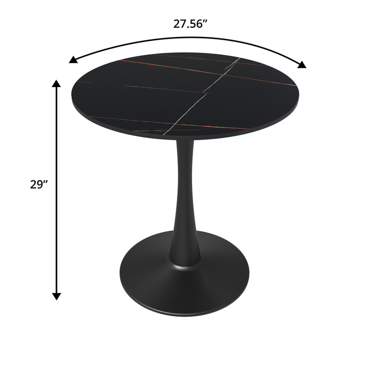 Leisuremod Bristol 27 Round Dining Table Black Base with Black Sintered Stone Top Dimensions.
