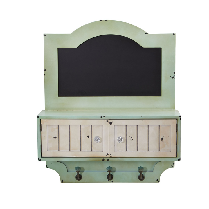 21.5” Vintage Chalkboard Wall Organizer with Doors and Hooks