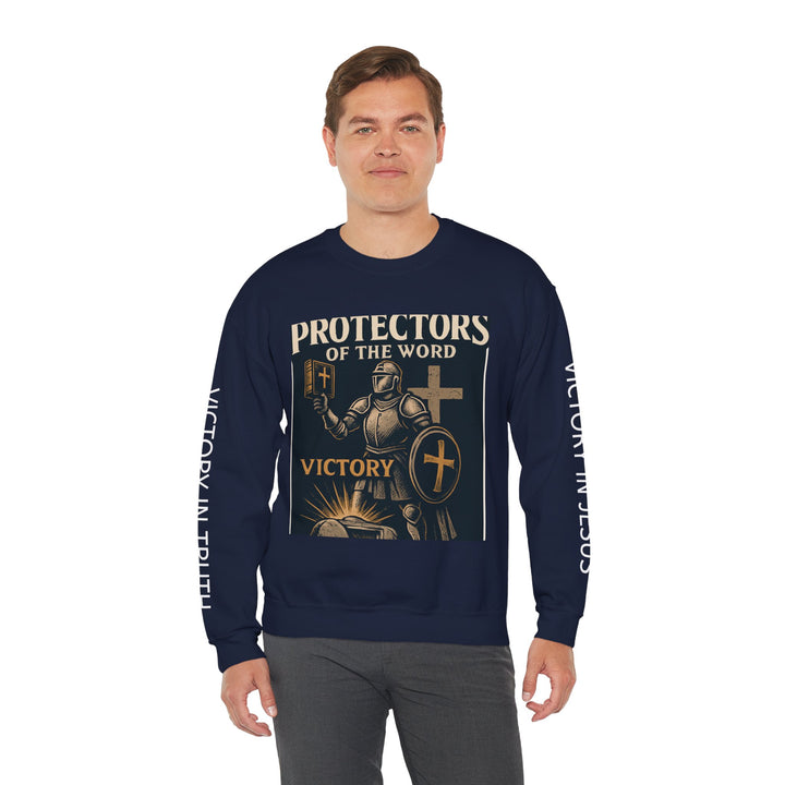 Knight Shield Crewneck Sweatshirt — "Protectors of the Word Victory"