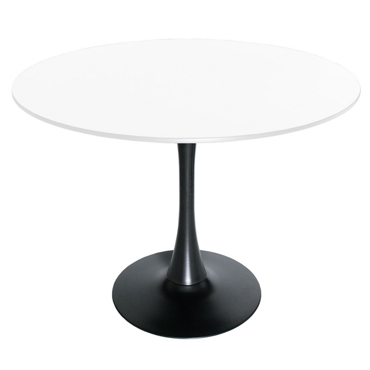 LeisureMod Bristol, 40" Round Dining Table in Black Base with White Top