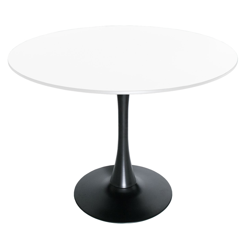 LeisureMod Bristol, 40" Round Dining Table in Black Base with White Top
