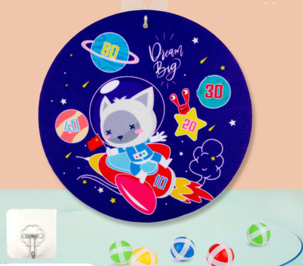 Children's wall clock with space-themed design featuring a cat astronaut and colorful numbers.