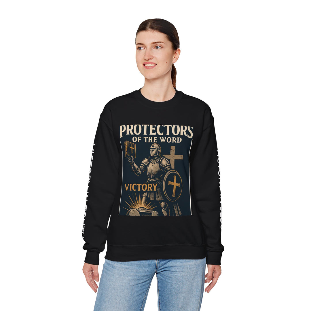Knight Shield Crewneck Sweatshirt — "Protectors of the Word Victory"