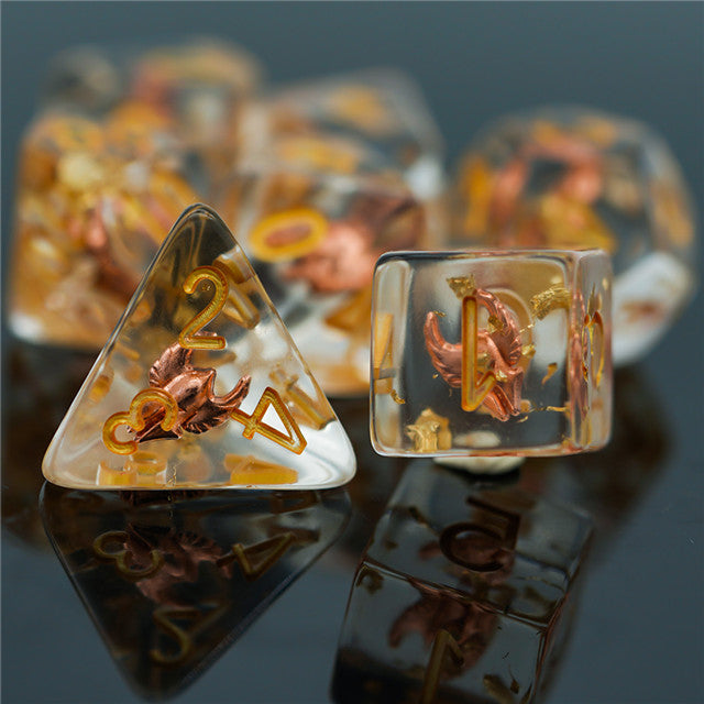 Paladin (Helmet) Clear Dice w/ Golden Helmet 7-Dice Set Rpg