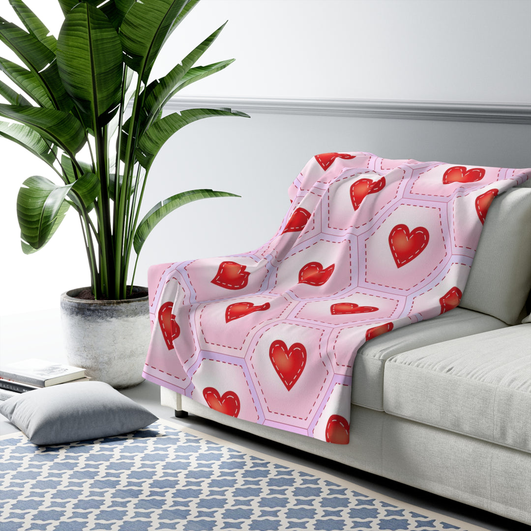 Hearts on Hexagon Sherpa Fleece Blanket