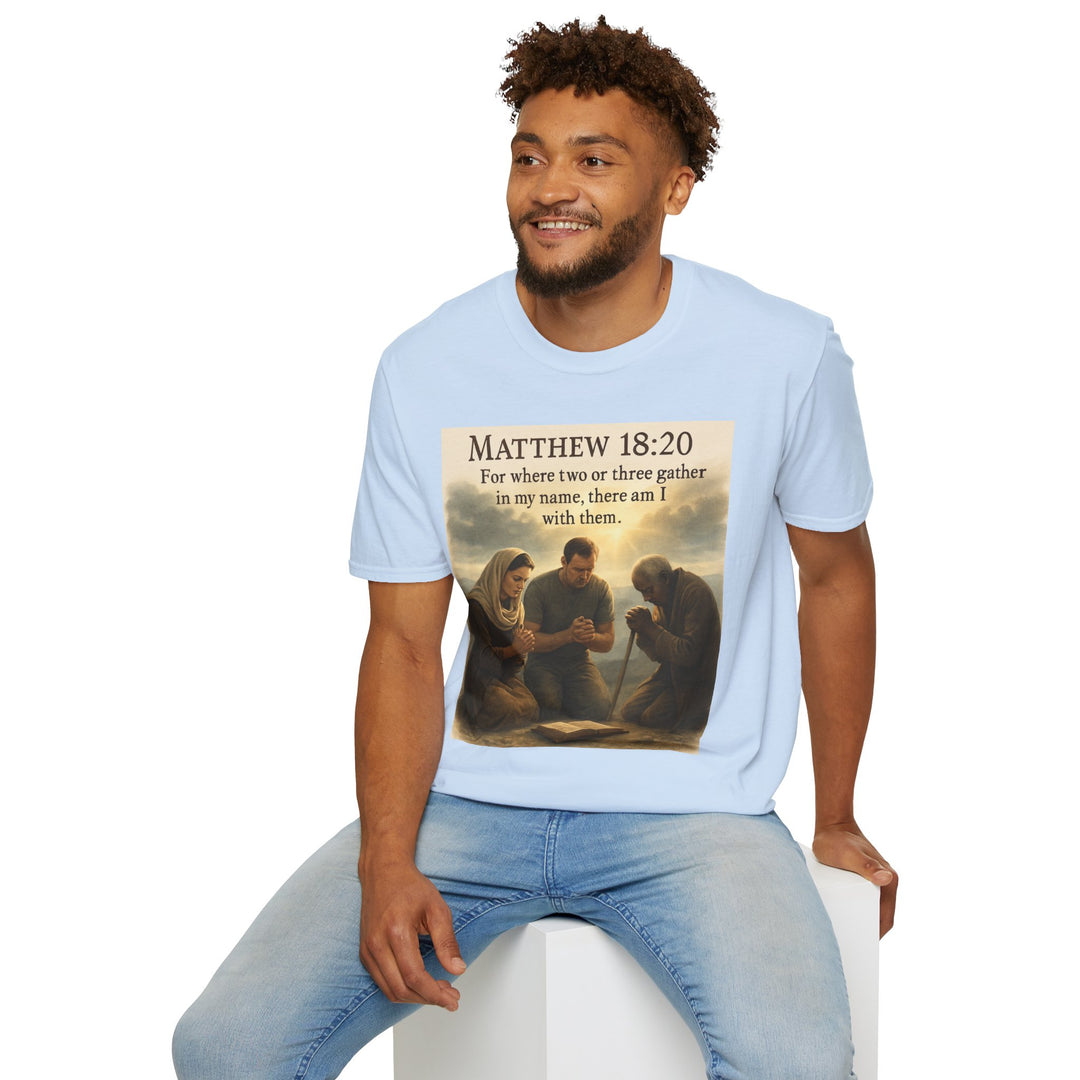 Christian Scripture T-Shirt — Matthew 18:20 and Isaiah 41:10 Faith Tee
