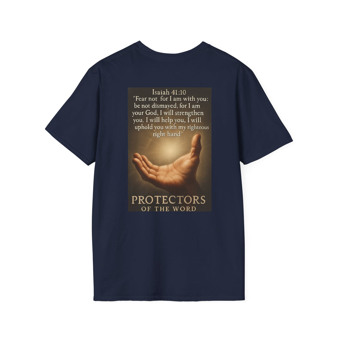 Christian Scripture T-Shirt — Matthew 18:20 and Isaiah 41:10 Faith Tee