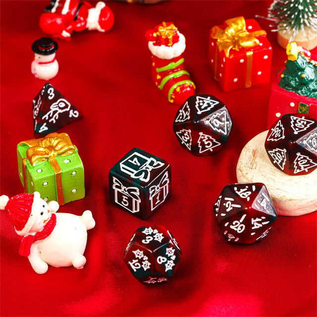 Green/Red Christmas Dice w/White Presents Trees Snowman Holiday Festive