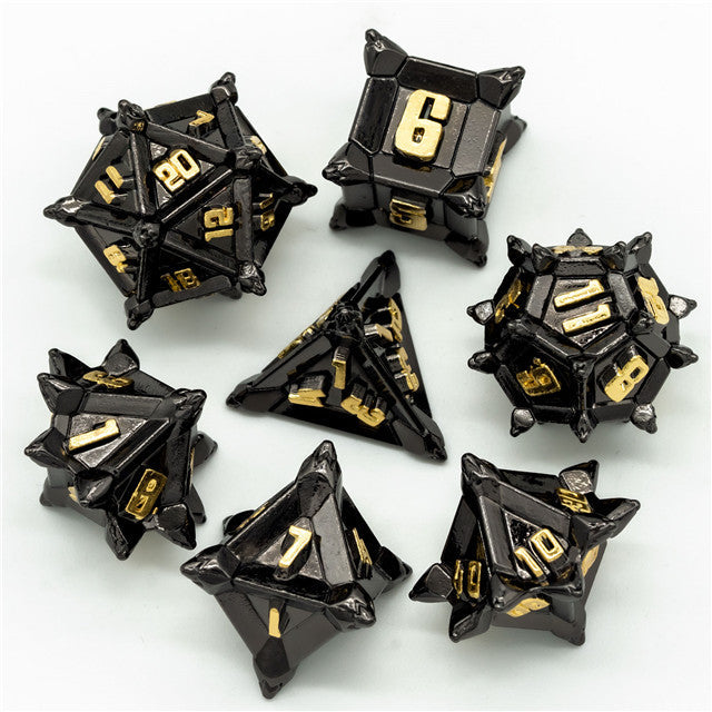 Black w/Gold Pinwheel Strengthened Metal 7-Dice Set | Metal DND Dice
