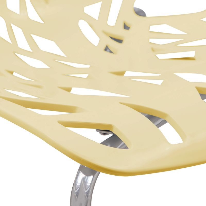 LeisureMod Modern Asbury Dining Chair w/ Chromed Legs Cream Zoomed In.