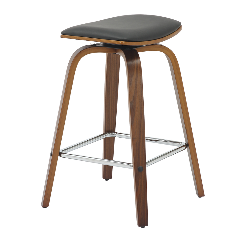 LeisureMod Wooden Counter Stool Square Seat Pelya Collection Modern Style Walnut Color in Black Photo.