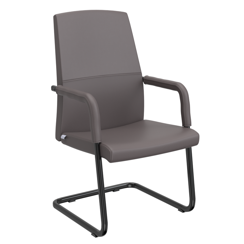 LeisureMod Evander Office Guest Chair in Grey Leather
