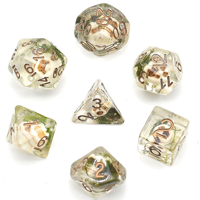Skull Dice w/ Moss Halloween Resin 7-Dice