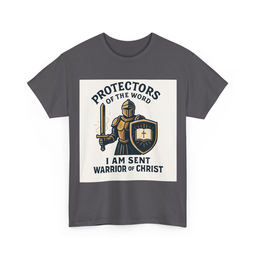 Protectors of the Word T-Shirt — Knight with Sword and Shield Literary Tee
