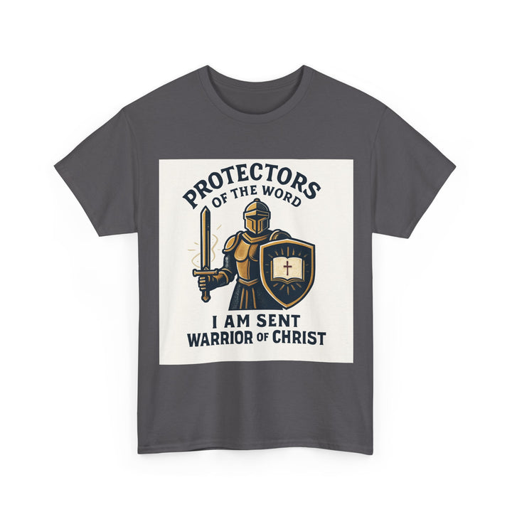 Protectors of the Word T-Shirt — Knight with Sword and Shield Literary Tee