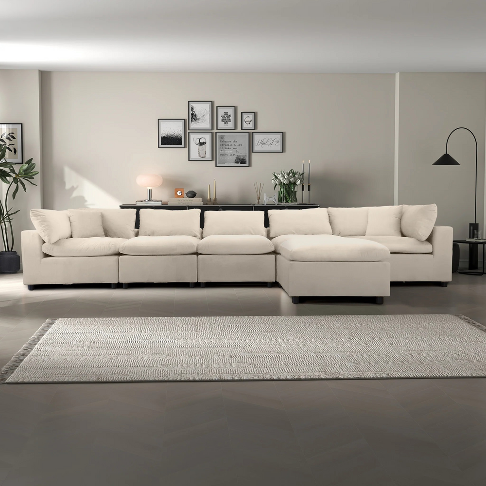 Hayward Ivory Velvet Modular Sectional Sofa Front View.
